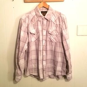 Prototype Men's Gray Plaid Button Down L 100% Cotton